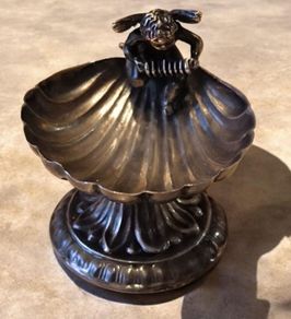 Pedro Duran sterling silver cherub shell salt cellar accordion putto dish