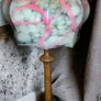Antique hand carved wooden lamp with rare pink mottled glass shade Image 2