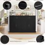 Sideboard 140cm Black Kitchen Storage Cabinet with Doors & Drawers Kitchen Buffet Cabinet with Adjustable Shelves and Raised Base, Large Sideboard for Living Room Dining Room 140x39.5x92.2cm Image 4
