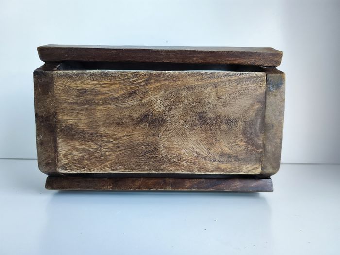 Vintage wooden box magazine holder Elephants relievo sculpture animals