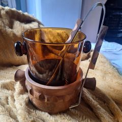 Tiki ice bucket and tongs