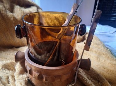 Tiki ice bucket and tongs