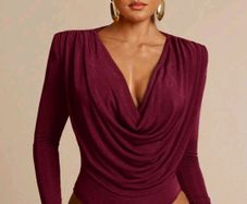 padded shoulder  burgundy bodysuit