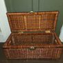 Mid Century Wicker and Rattan Storage Chest with Engraved Brass hardware Image 9