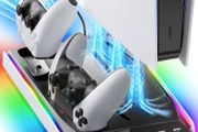 PS5/Slim/Pro Stand with Adjustable Cooling Fan, Vertical PS5 Cooling Charger Stand for PS5/Slim/Pro, Multifunctional PS5 Slim Cooling Station with Dual Controller Chargers and RGB Light