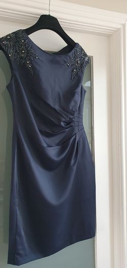 Adrianna Papell navy embellished rushed dress Sz 12UK - Rrp 125 (New)