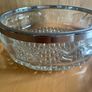 Vintage Silver Plate Rim Pressed Glass Bowl with silver-plated condiment set and matching spoons. Image 3
