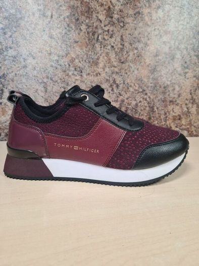 Women's Tommy Hilfiger City Iconic Knitted Trainers  Runners Purple Burgundy Size Uk 5 Eu 38