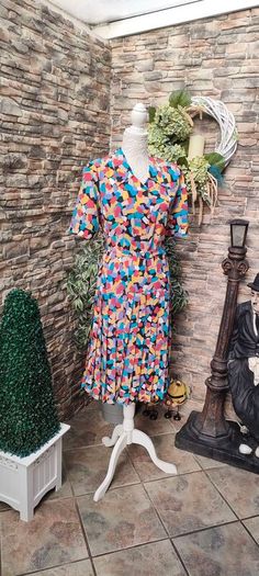 Vintage 80s 90s Guy Dubois Paris pleated shirt dress Uk 14