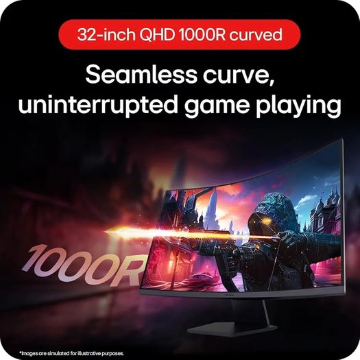 LG UltraGear Curved Gaming Monitor 32GS60QC, 32 inch, 1440p, 180Hz, 1ms Response Time, VA Panel, AMD FreeSync, Smart Energy Saving, DisplayPort, HDMI