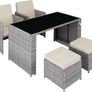 Rattan 5-Piece Garden Furniture Set with Dining Table, Armchair and Stool, for up to 4 People, Dining Set for Garden and Balcony, Includes Cushions, Various Colours Image 3