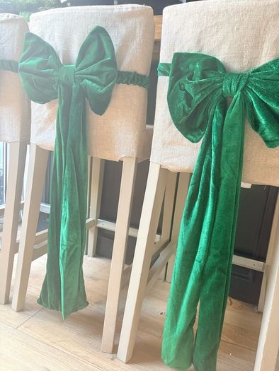 New forest green velvet oversized counter stool bow with exaggerated length