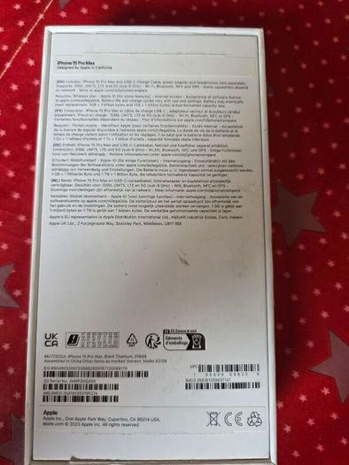 Empty box for iPhone 15 Pro Max