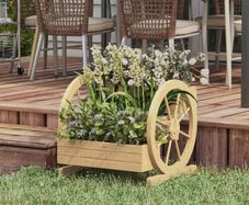 Square Standing 3-Tier Planter with 2 Cart Wheels Pine Wood, dim. 62L x 61l x 57H cm