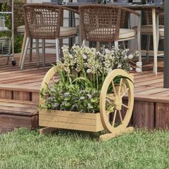 Square Standing 3-Tier Planter with 2 Cart Wheels Pine Wood, dim. 62L x 61l x 57H cm