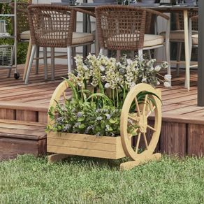 Square Standing 3-Tier Planter with 2 Cart Wheels Pine Wood, dim. 62L x 61l x 57H cm