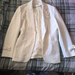 White Elegant Blazer / Suit Jacket with Bow Details (Size M)