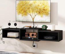Floating TV Stand Wall Mounted,Wood TV Cabinet Media Console Shelf,Floating TV Unit for Under TV Storage for Living Room Bedroom Office,Black