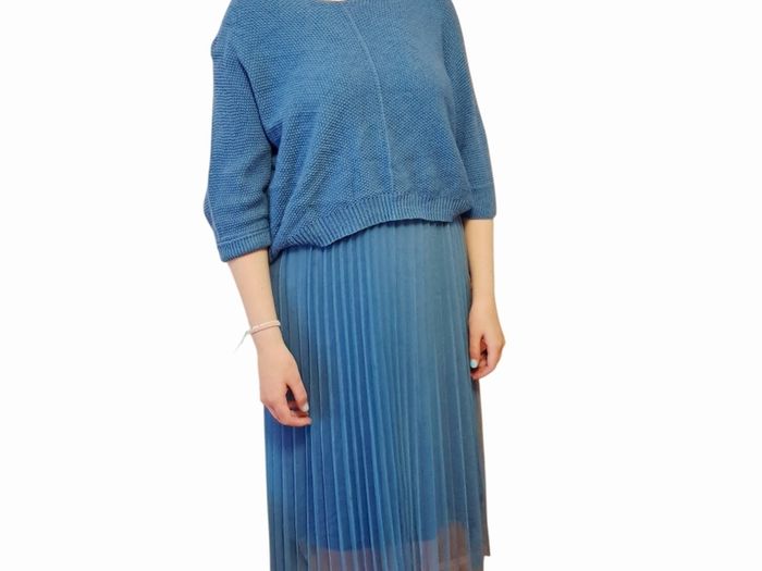 Misuma pleated tulle dress with bardot sweater