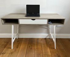 Light oak desk with white legs