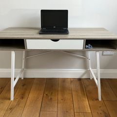Light oak desk with white legs