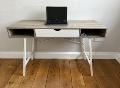 Light oak desk with white legs