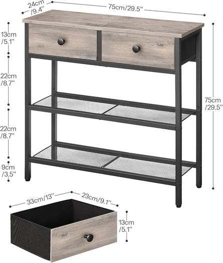 Console Table, Slim Console Table with 2 Drawers, Hallway Table with Storage, Side Table, Slim Sofa Table for Small Spaces, Living Room, Entryway, Kitchen, Greige and Black