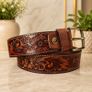 Unisex Genuine Leather Belt Vintage Embossed Design with Antique Buckle Casual & Formal Waist Belt Image 6