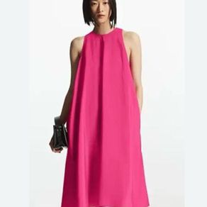 COS Pink Racer Neck Midi Shift Dress with Pockets