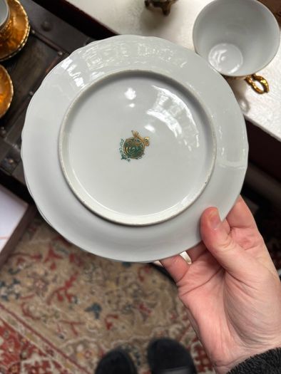 Vintage LES Porcelaine Tea Cup & Saucer Lucien Engel Strasbourg Fragonard Gold