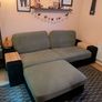 Green 3 seater sofa with matching footrest Image 3