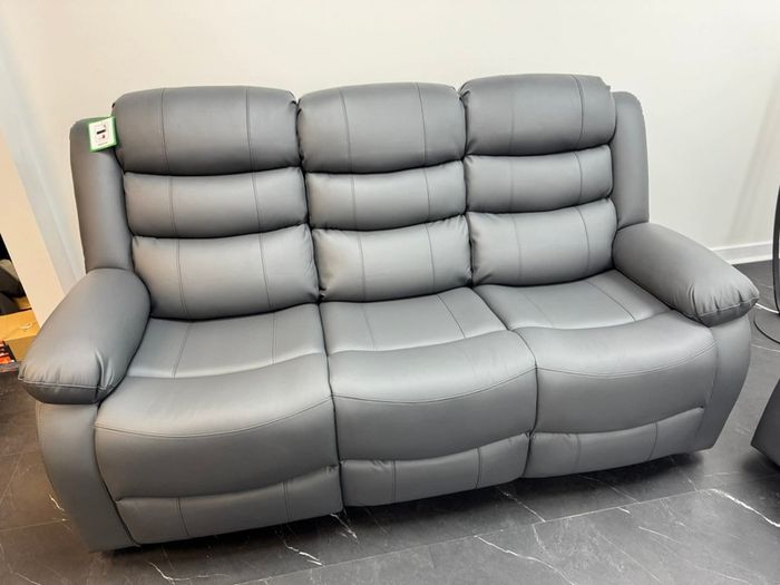 Roma Dark Grey Leather Recliner Sofa Set + Footstool