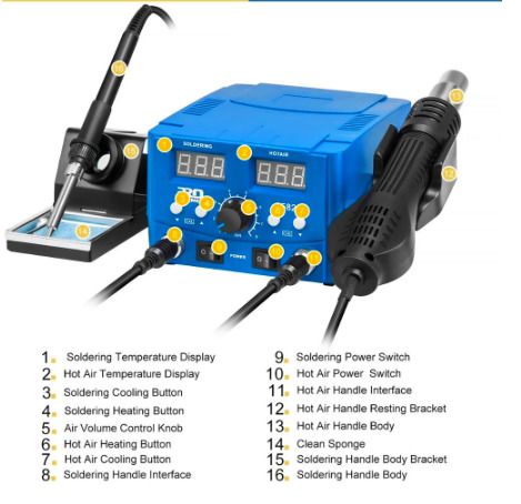 800W SMD Soldering Station Quick Heat Electric Hot Air Gun 2 in 1 Led Display Electric Soldering Iron