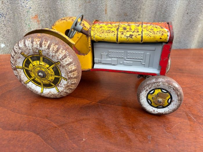 Vintage Mettoy red & yellow tinplate tractor