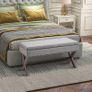 Storage Ottoman, Elegant Blanket Box with Bentwood Frame, Sponge Top, Footstool for Hallway, Entryway, Grey Image 7