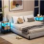 Bedside Table with Charging Station, Small Sofa Side Table with LED Light Image 8