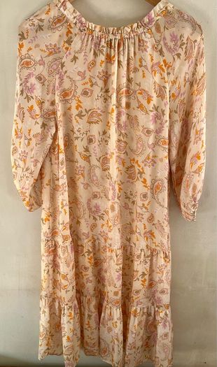 Mos Mosh boho paisley dress XS tiered smock cream pink orange