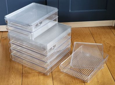 MAKE OFFER - 7 Clear Stackable Storage Bins with Lids - 2 Sizes