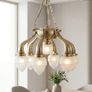 Restored 1920s Art Deco Brass 5-Arm Chandelier with Original Frosted Glass Shades Image 4