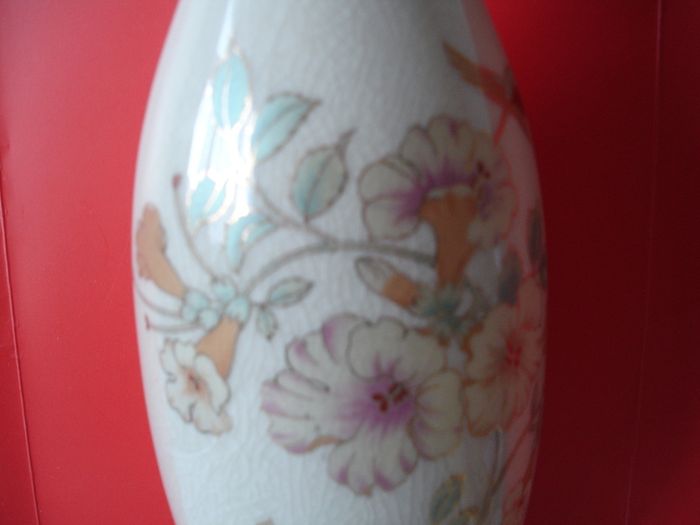 Crackle Glaze Vase   Humming Bird Sucking Nectar  11inches