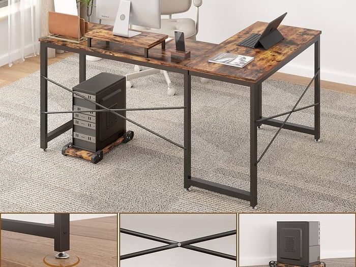 SALE | Computer Desk, L Shaped Desk with Large Desktop, Corner Gaming Desk with CPU & Monitor Stand PC Laptop Table Home Office Workstation