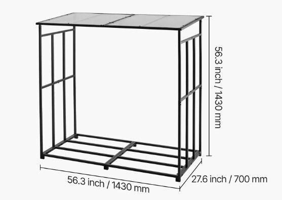 Outdoor Firewood Log Rack with Sloped Roof 143cm, Powder-Coated Steel Frame
