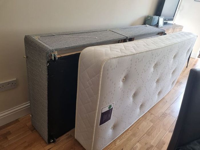 Single bed, mattress, storage and headboard