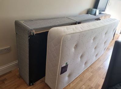 Single bed, mattress, storage and headboard