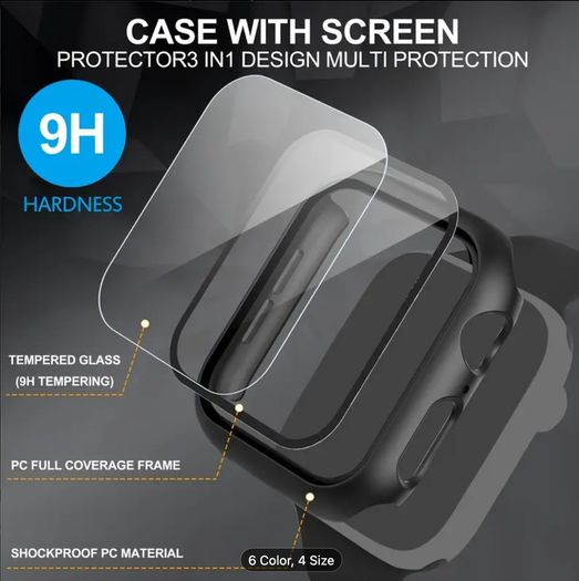 Case Screen Protector Tempered ultra for Apple Watch Series 7 8 45mm / Clear Free inspection