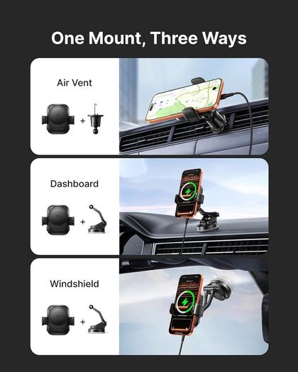 3-in-1 Wireless Car Charger for Magsafe, Extra Clamp for Bumpy Road, Cooling Fan to Extend Battery Life, Original Qi2 Certified 15W Fast Charging Magnetic Car Phone Holder for iPhone 12-17 Series