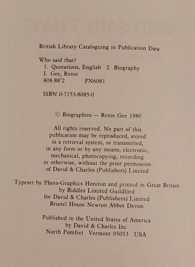 Who Said That? - Renie Gee (1980 First Edition Hardback) - Mint Condition
