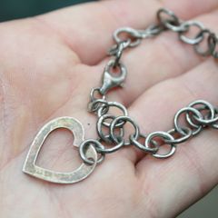 Vintage 925 Sterling Silver Open Heart Clasp Link Chain Bracelet 8,4"