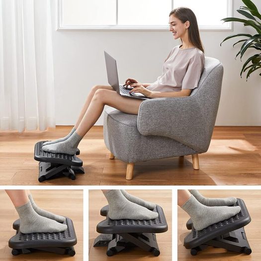 Adjustable Under Desk Footrest, Foot Rest for Under Desk at Work with Massage, Foot Stool with 3 Height Position & 30 Degree Tilt Angle Adjustment for Home, Office