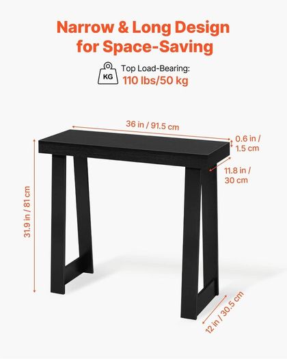 91.5cm Console Table, Narrow Hallway Table, Modern Wooden Sofa Table, Entryway Desk for Living Room, Hallway & Foyer, Black